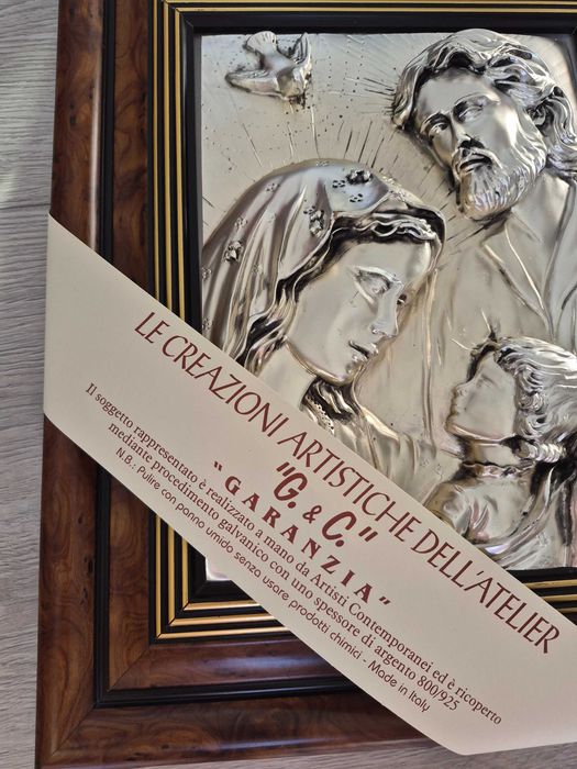 Icoană argintată mare Sfânta Familie - Creazioni Artistiche, Made in Italy (38x32 cm)