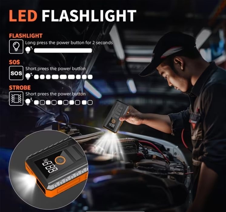 Стартер за акумулатори 12V powerbank фенер Нов