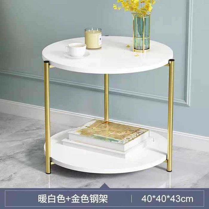 Приставной мраморный столик, 2-х уровневый круглый журнальный столик