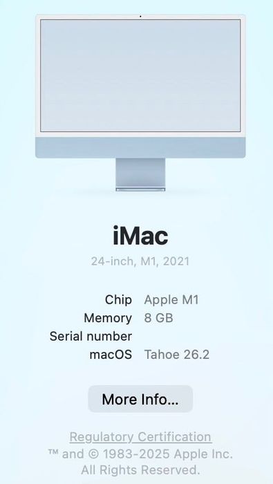 Продавам iMac 24” (2021) с M1 чип, в син цвят, в отлично състояние!