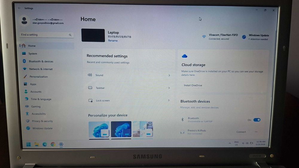 Лаптоп Samsung RV518, RAM 8Gb, HDD SSD 240Gb