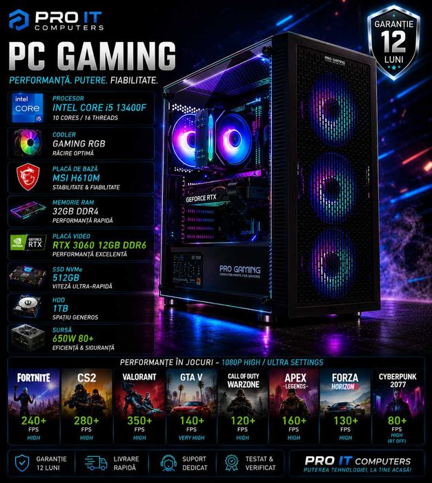 PC Gaming i5 13400, ram 32GB, RTX 3060 12GB DDR6, 512 Nvme, 1TB Hdd