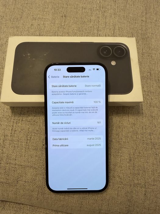 iphone 16 black 128gb baterie 100%, ca NOU