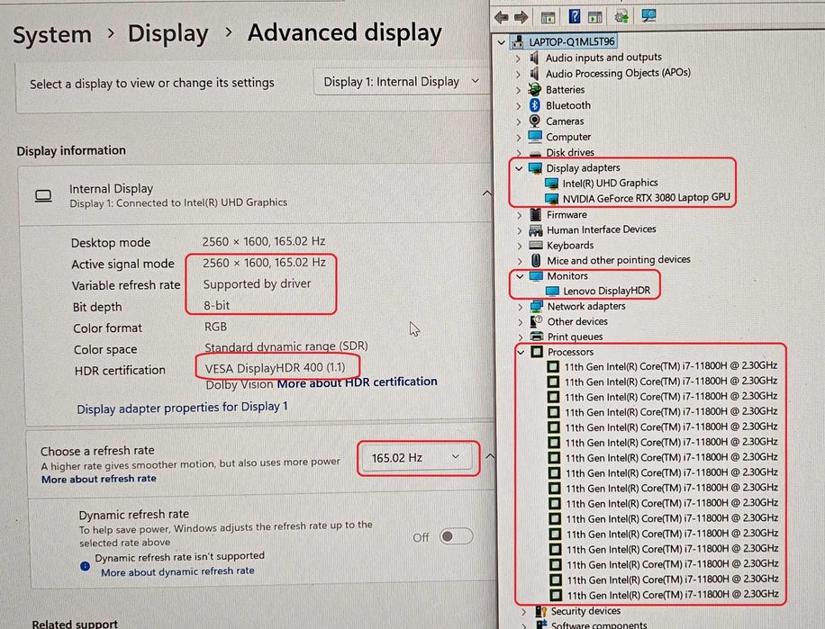 NVIDIA GeForce RTX 3080 16GB GDDR6/Intel Core i7-11800H/16GB RAM/1TB SSD/16-инчов 2560x1600 WQXGA 165Hz IPS матов/Lenovo Legion 7