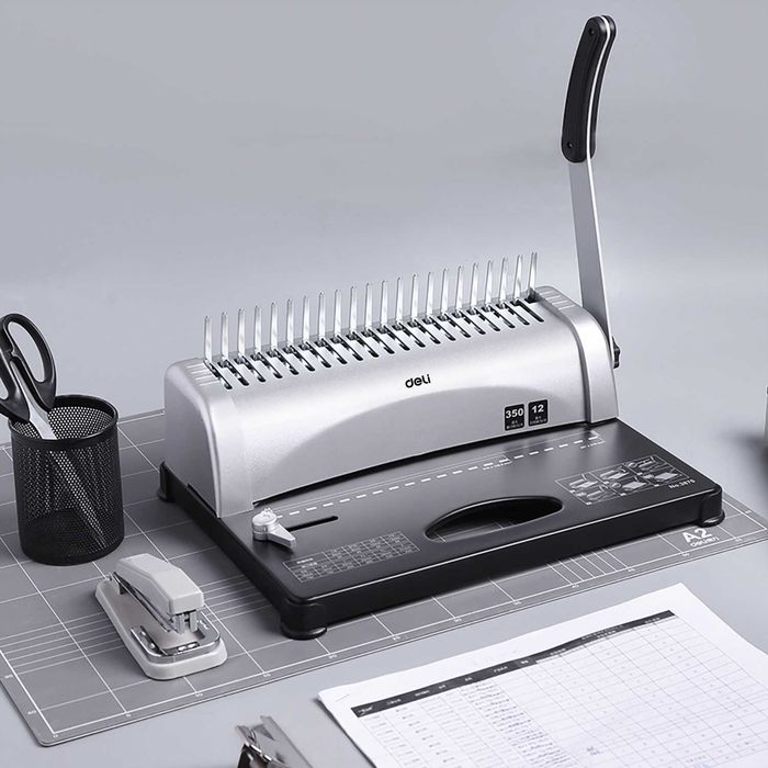Машина для переплета, сш 350 листов, ф.А4 (cеребряный) Deli 3870