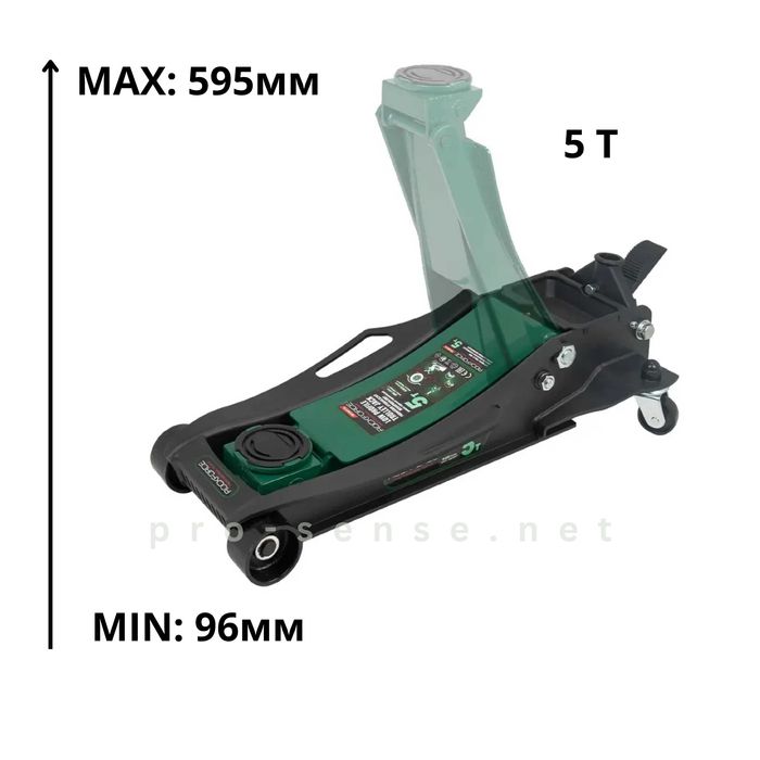 Нископрофилен крик 5 тона с педал и двойна помпа 96–595 мм RockForce