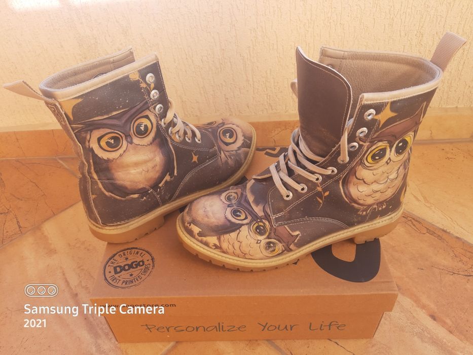 Боти Dogo с бухали , естествена кожа ; ръчно рисувани 39 номер