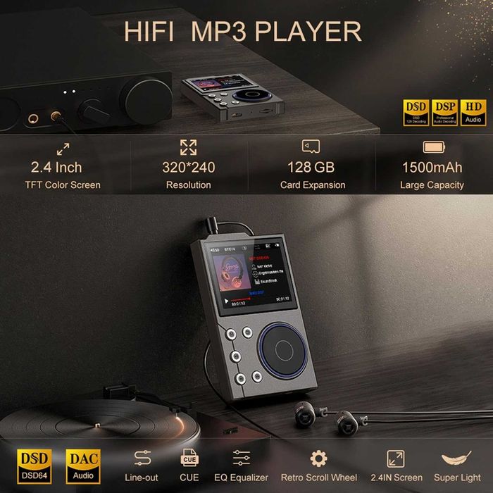 HiFi Hi-Res плеер Yoidesu (2.8") + карта 128 ГБ, Bluetooth 5.3, DSD