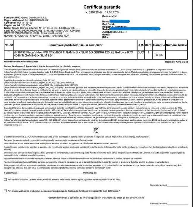 Placă video RTX 4060 Ti GAMING X SLIM 8GB MSI