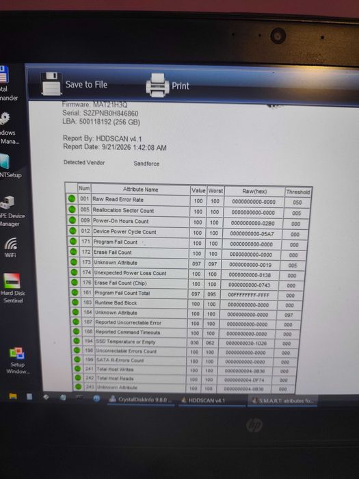 SSD Samsung 256GB M.2 SATA – 97% Health – 516 MB/s – Testat
