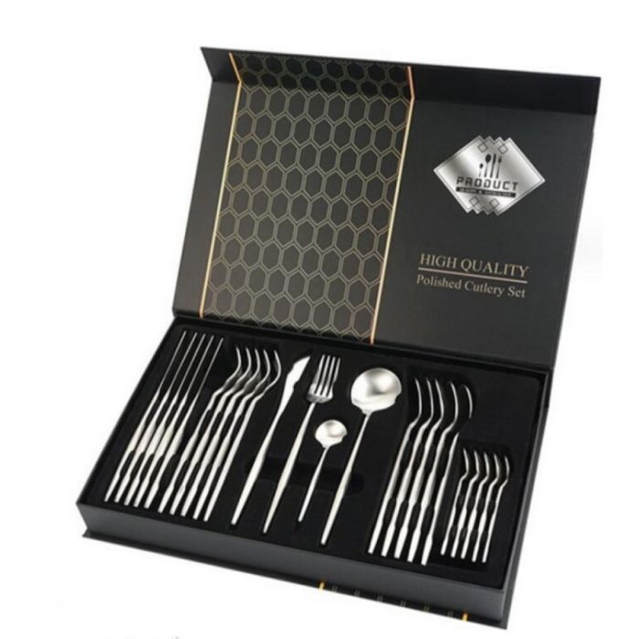 Комплект прибори за хранене в сребрист цвят от 24 части с луксозен диз
