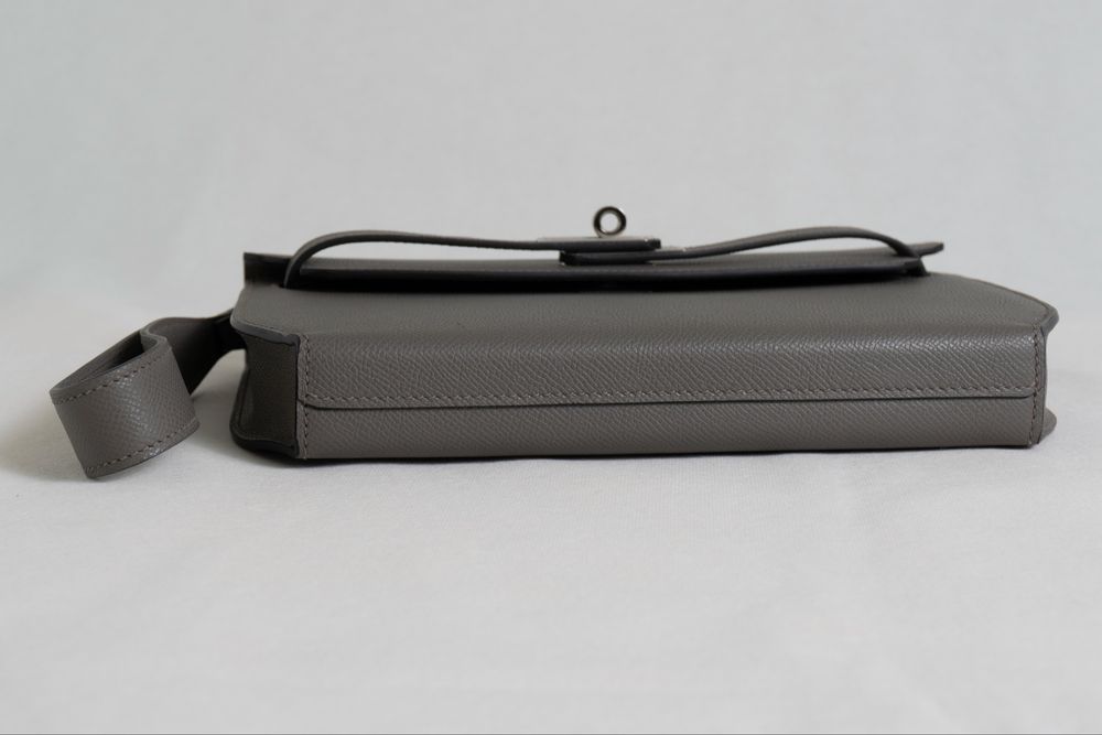 Hermès Kelly Dépêches 25 Epsom Etain, нова, пълен комплект