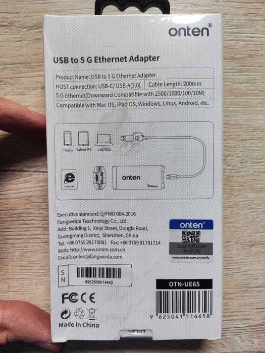 onten OTN-UE65 Twins USB-A/C to 5G Ethernet Adapter