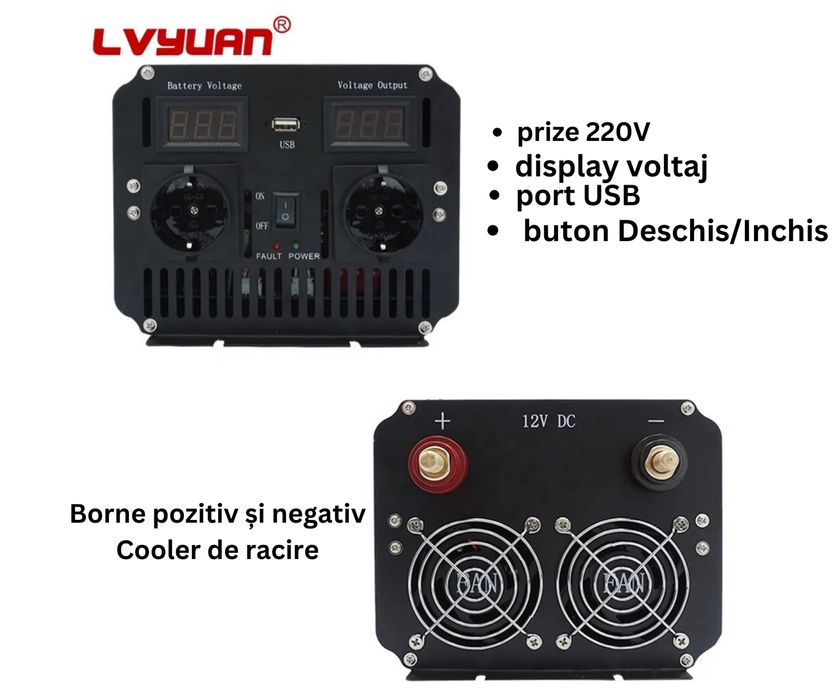 Invertor pur sin 6000W/ 3000W tensiune continua, 12V - 220V