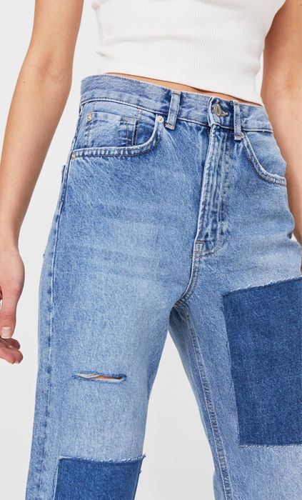 Нови дънки с висока талия Stradivarius Patchwork