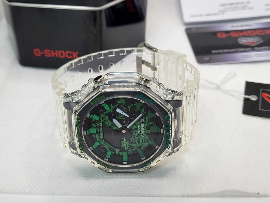 Ceas Sport Casio g shock ga 2100 jellyfish ,transparent verde , Nou,Garantie 2 ani