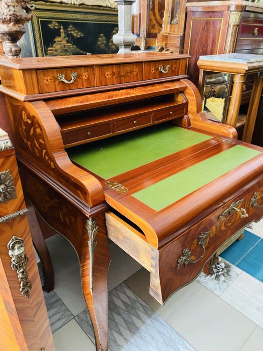 Secretaire Vintage Lemn Intarsii Bronz Antic Comoda