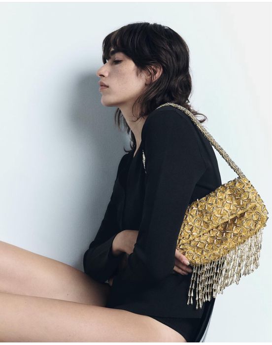 Geanta ocazie eleganta, argintiu, auriu , cu paiete Zara