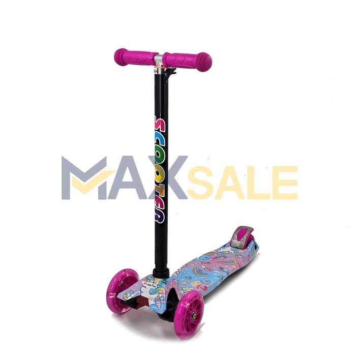 Детска тротинетка 3 светещи колела еднорози/розово/синьо скутер колело