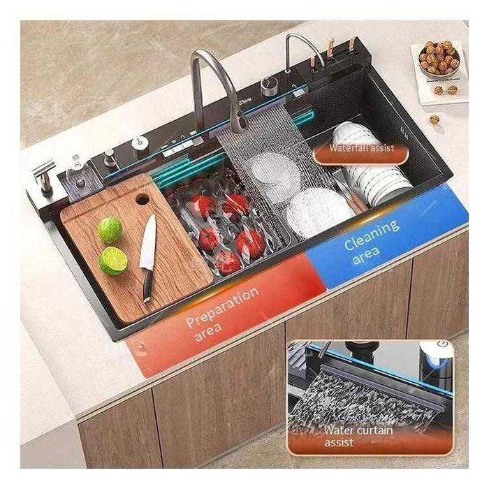 100см Модерна мултифункционална кухненска мивка с двоен водопад