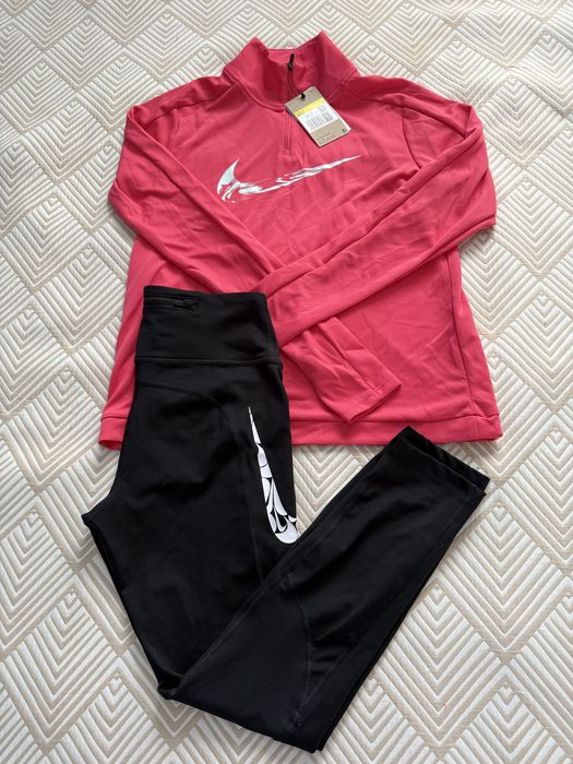 NIKE Дамски комплект DRI-FIT, размер S, цикламено и черно