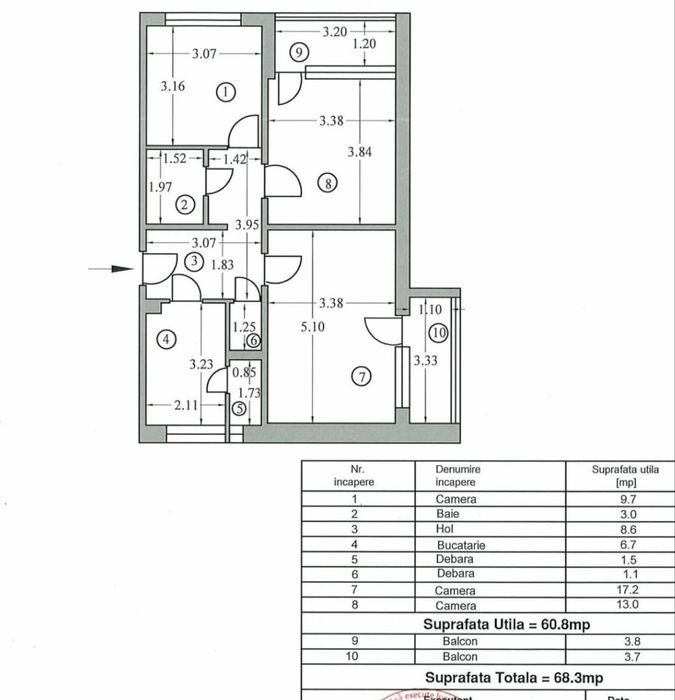 Apartament 3 camere, decomandat, etaj 2/4,zona Negru Vodă
