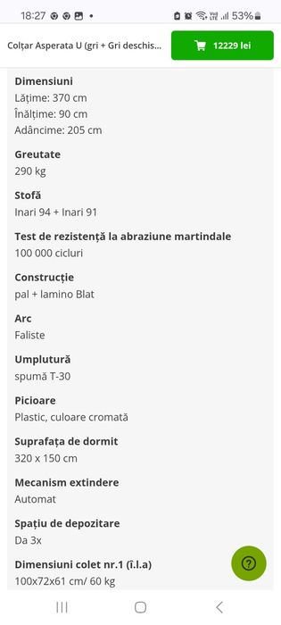 Vând colțar Aspeta