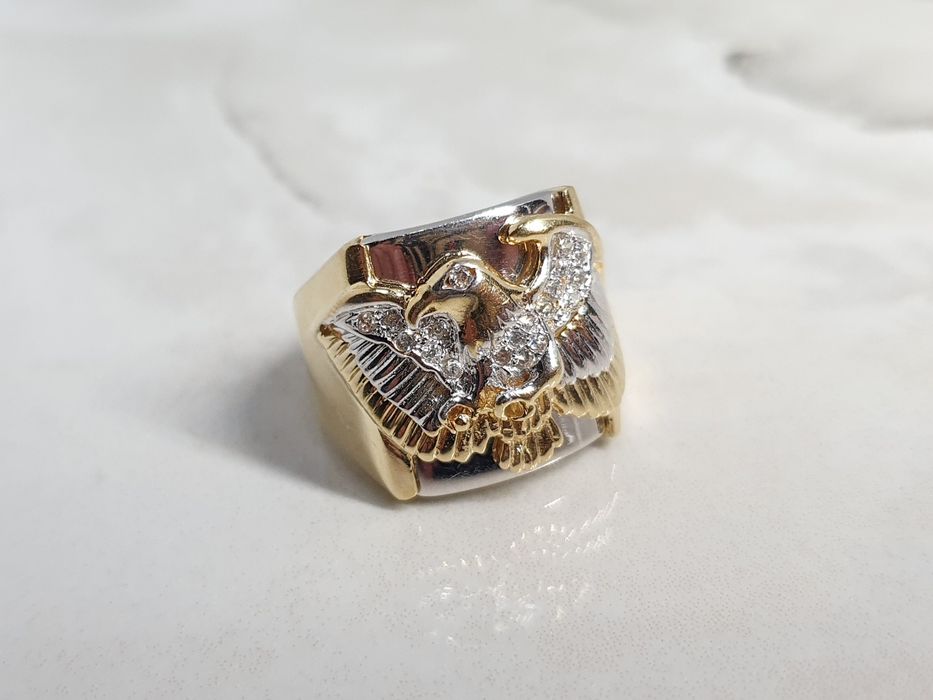 Inel bărbătesc din aur de 14K cu vultur și zirconiu cubic – mărimea 60 – 13,58 g