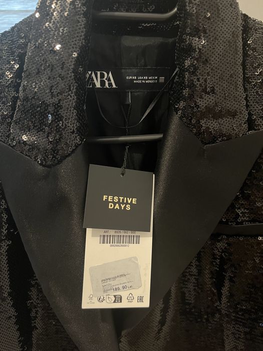 Sacou Zara, negru cu paiete, marime XS