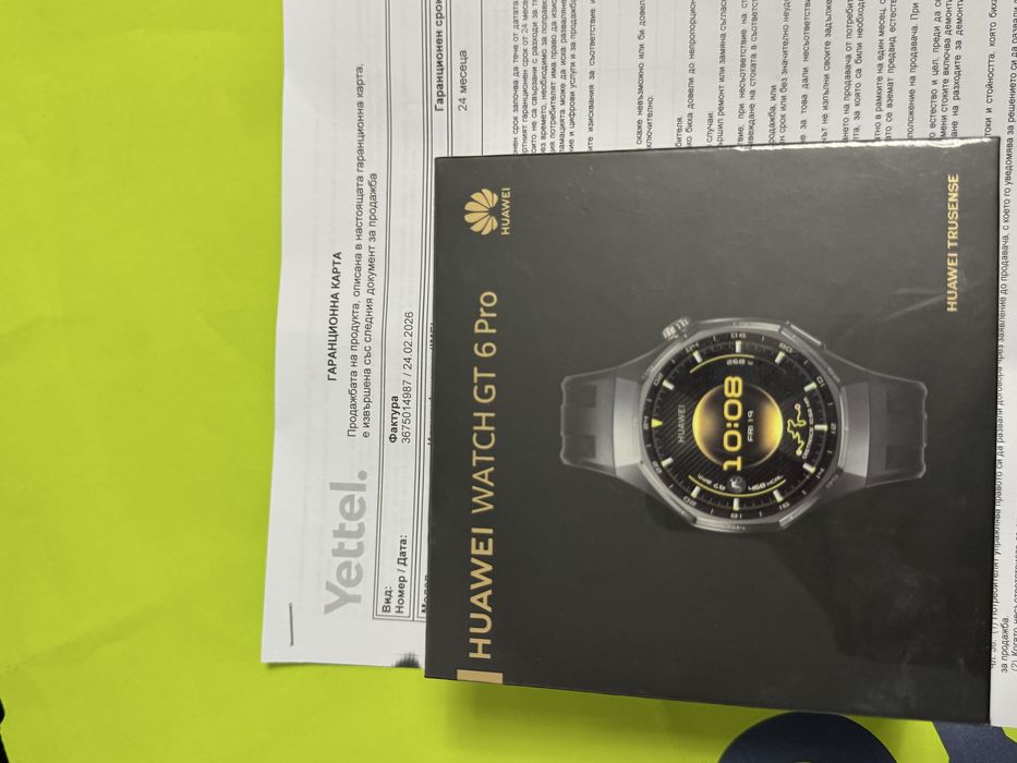 ЗАПЕЧАТАН 46mm Huawei watch GT 6 Pro Гаранция Yettel 2028 Black GT6