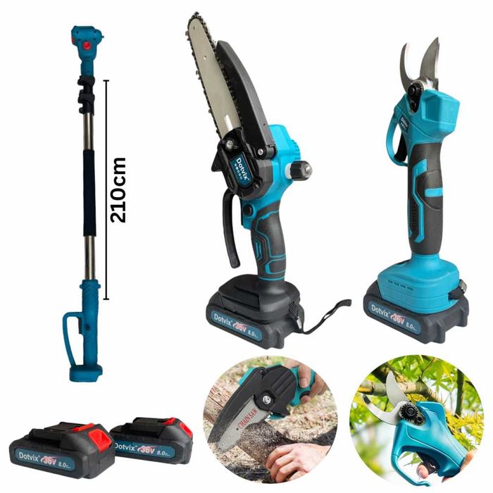 3в1 Акумулаторна Лозарска Ножица и Трион с Омасляване и телескоп. прът