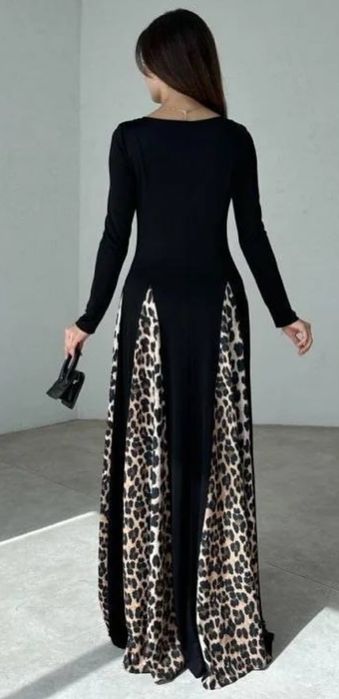 Платье макси чёрное/леопард