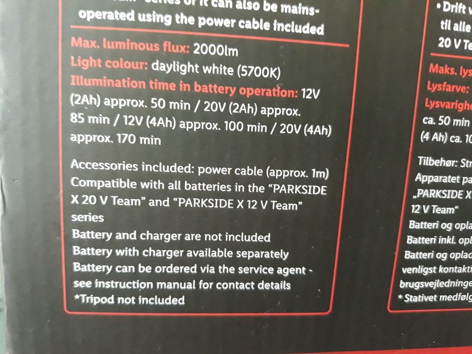 Proiector 20v led parkside