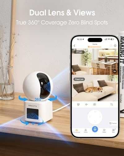 Нова Вътрешна Камера 2x2.5K PTZ 360° WiFi AI Аудио Нощно Виждане за наблюдение охрана дом