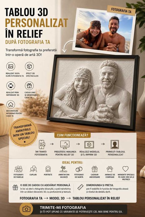 TABLOU 3D PERSONALIZAT ÎN RELIEF - Transforma fotografia ta intr-o opera de arta!