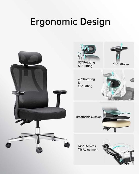 НОВ - Hbada P3 Ergonomic Office Chair – Офис стол с 2D лумбална опора, регулируем подглавник и подлакътници