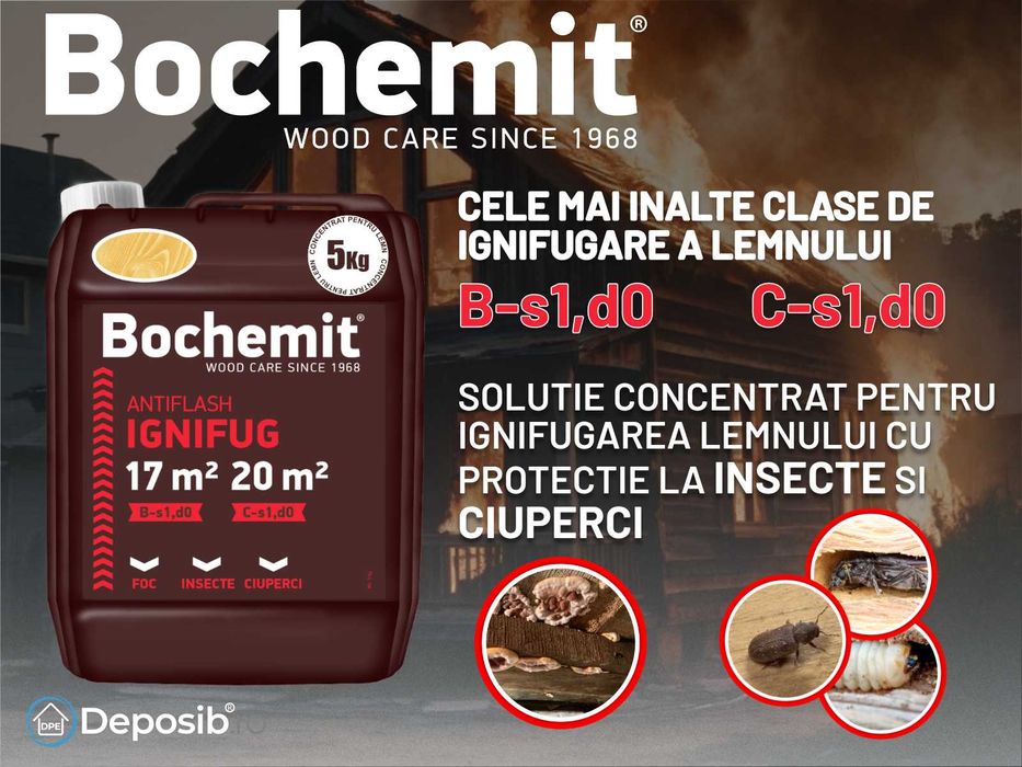 Solutie ignifugare lemn Bochemit Antiflash - transparent sau maro