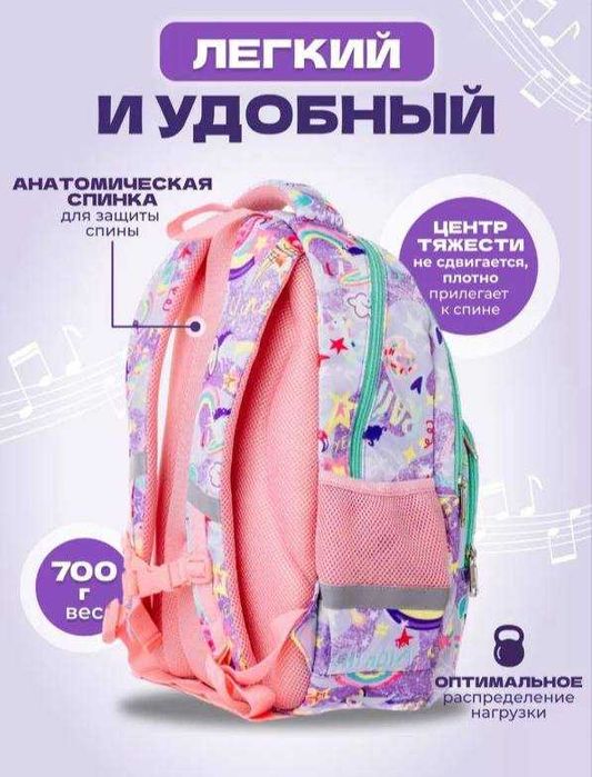 Рюкзак школьный для девочек Единорог комплект 3 в 1