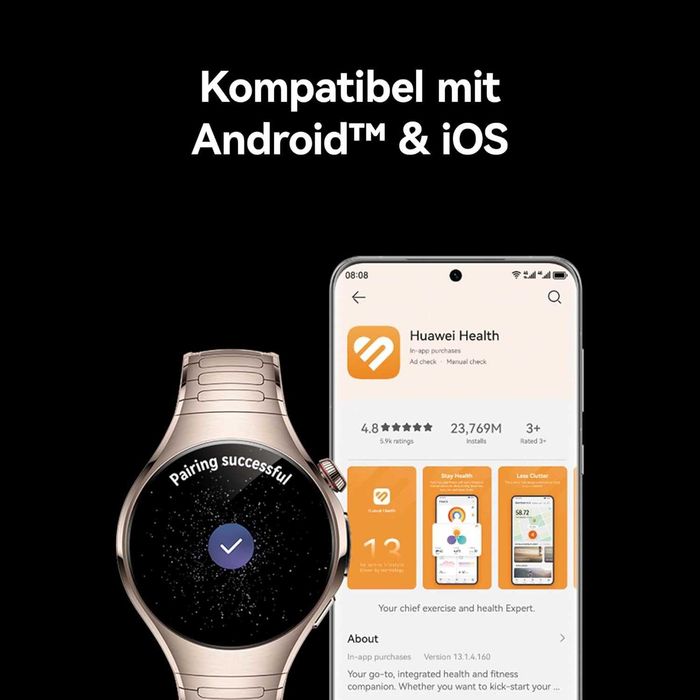 Нов Смарт Водоустойчив Часовник Huawei Watch 5, Rates-L19F, Черен, 2 години Гаранция