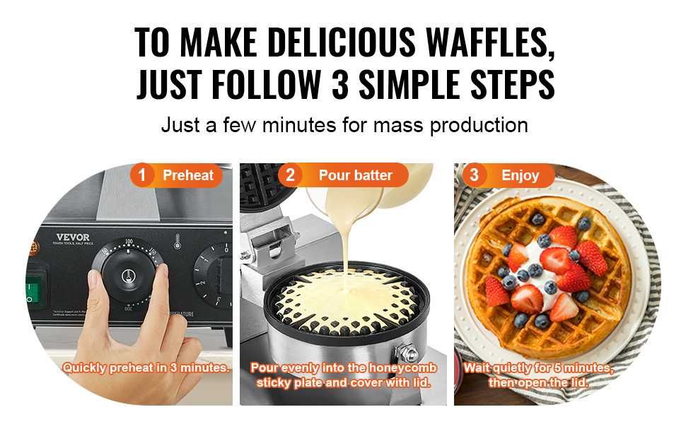 Професионален гофретник 1300W за белгийски гофрети незалепващ таймер