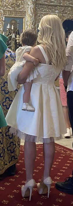 Рокли мама и бебе за кръщене, обувчици и диадема