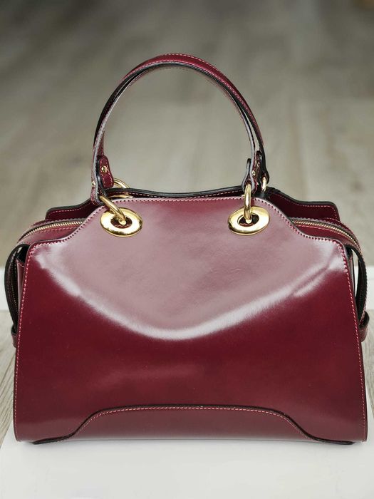 Geantă damă GILDA TONELLI piele naturală lăcuită – bordo/grena