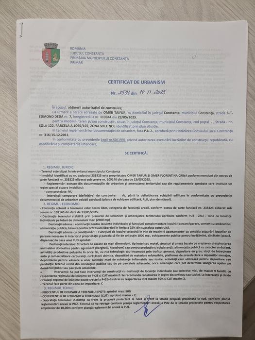 teren  2000 mp  36 metri deschidere