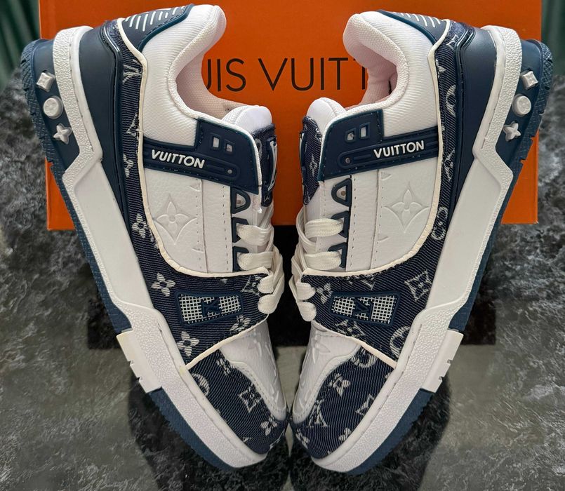 Adidasi Louis Vuitton Trainer LV - ALB - ALBASTRU- Produs Nou - Full Box