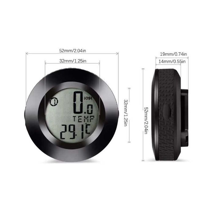 Велокомпютър с 20 функции, Трицветна LED подсветка, Кръгъл, 52х52мм