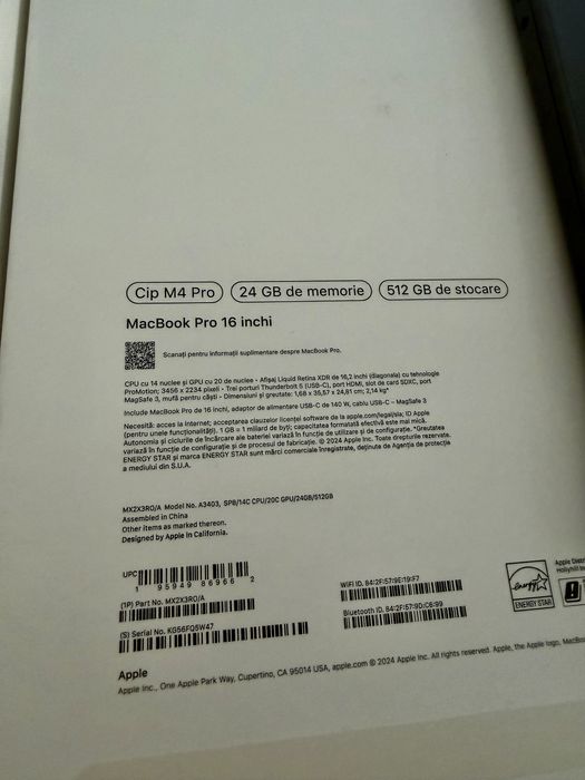 Laptop APPLE MacBook Pro 16 inch - M4 PRO - 24GB RAM