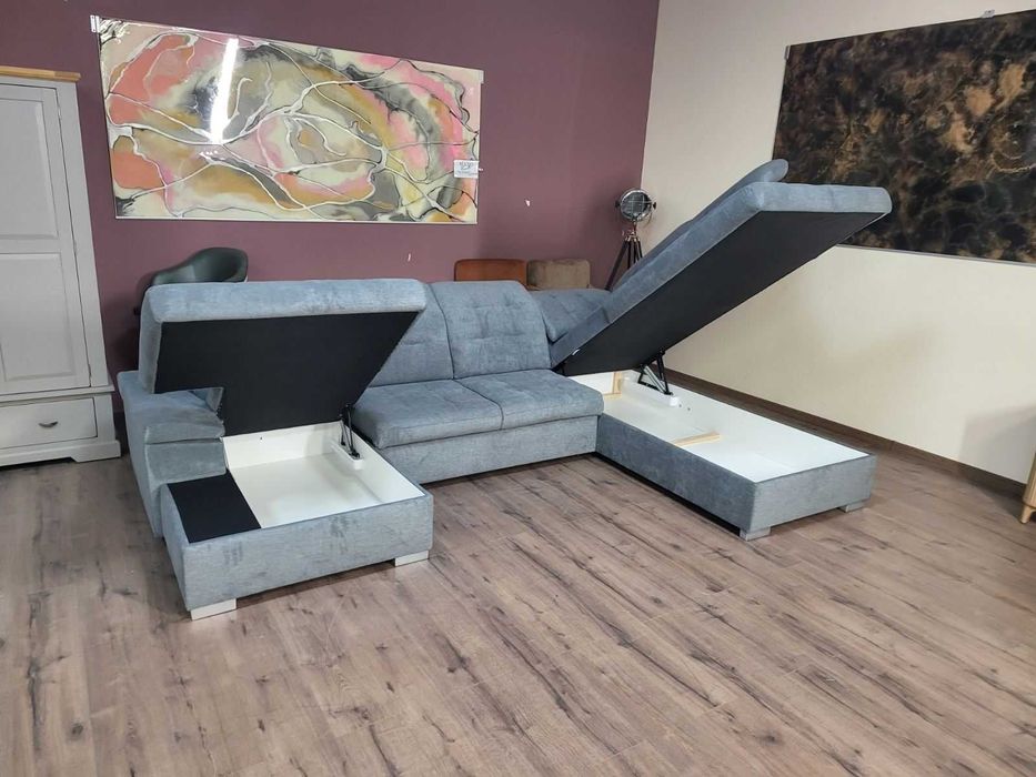 Светло сив П - образен ъглов диван Nixon с функция сън