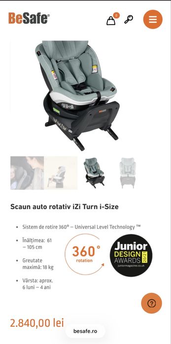 Scaun auto rotativ BeSafe iZi Turn i-Size