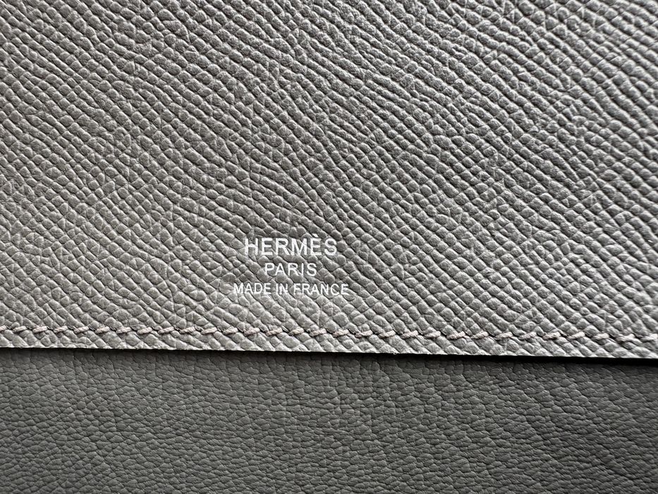 Hermès Kelly Dépêches 25 Epsom Etain, нова, пълен комплект