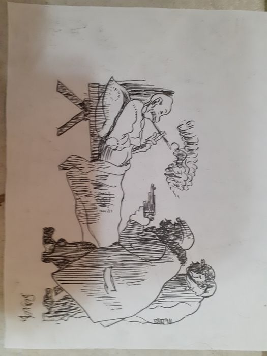 Стари рисунки подписани Илия Бешков,карикатура,стара картина,рисунка